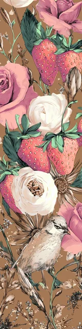 Free strawberry bookmark featuring pink strawberries with a dainty bird